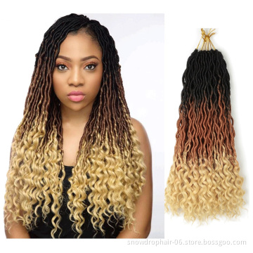 Wholesale White Ombre Green Goddess Synthetic Goddess Faux Locs Crochet Hair Extension Loose Ends Hair Faux Locs With Curly Ends